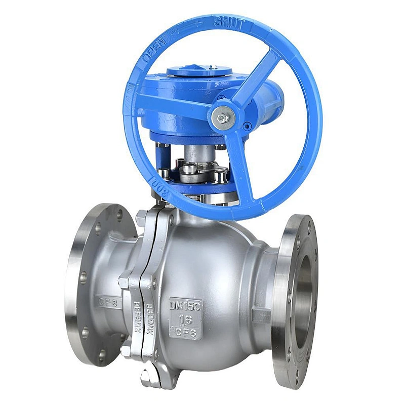 API/CE/ASME Compliant Stainless Steel CF8 Flanged Soft Seal Worm Gear Floating Ball Valve