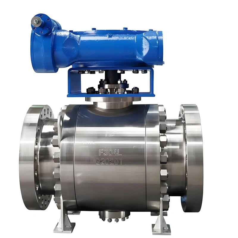 API608 DN300 F304L 3-Piece Stainless Steel High Pressure 900lb Flanged Gearbox Steam Rated High Temp Trunnion Mounted Ball Valve