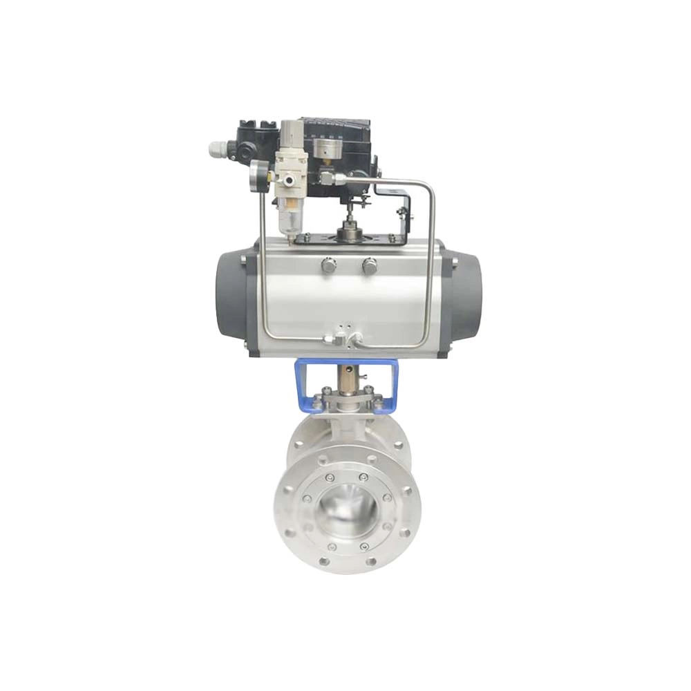 Cast Steel CF8 DN125 PN16 RF Flange V-Port Ball Valve With Pneumatic Actuator