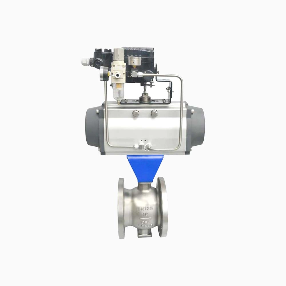 Cast Steel CF8 DN125 PN16 RF Flange V-Port Ball Valve With Pneumatic Actuator