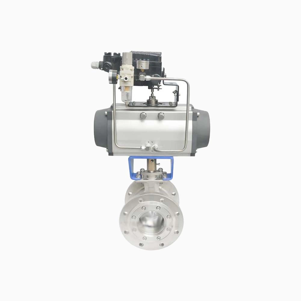 Cast Steel CF8 DN125 PN16 RF Flange V-Port Ball Valve With Pneumatic Actuator