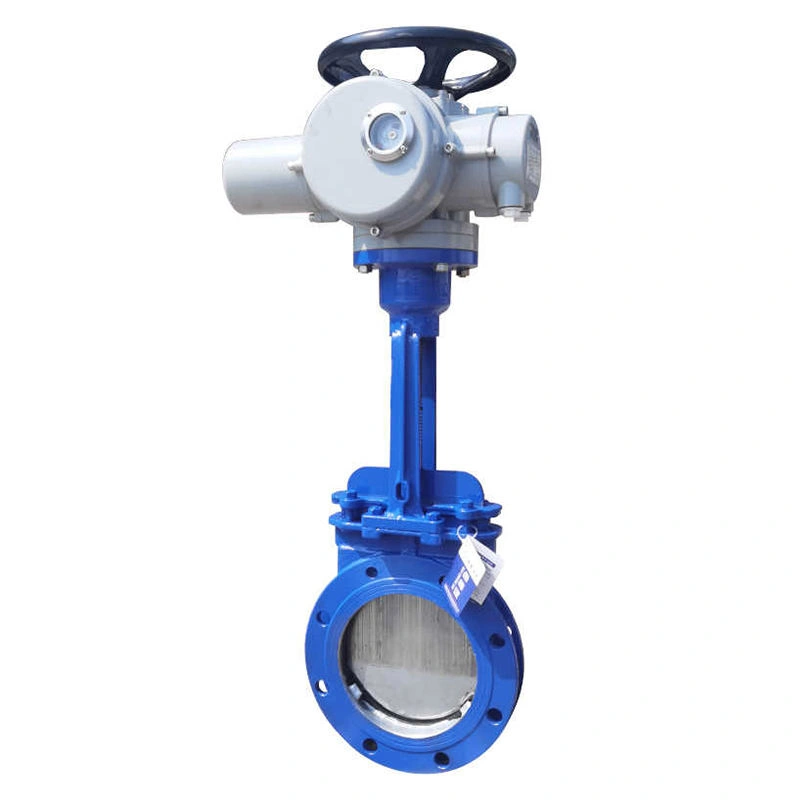 DIN/ASME/API DN100 Electric Knife Gate Valve with WCB Wafer Flange for Water Control in Gas Media Applications