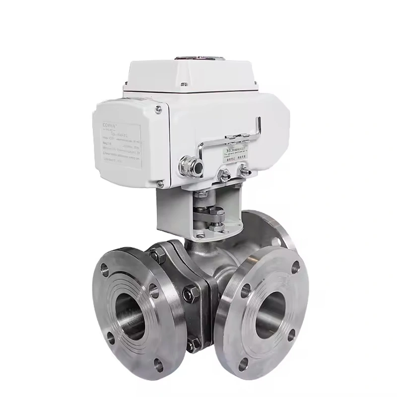 DN100 PN16 Stainless Steel Electric PTFE Metal Seal 3 Way Flange Ball Valve