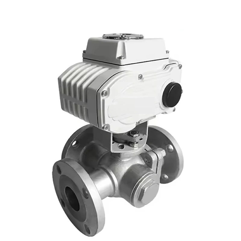 DN100 PN16 Stainless Steel Electric PTFE Metal Seal 3 Way Flange Ball Valve