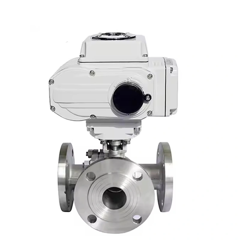 DN100 PN16 Stainless Steel Electric PTFE Metal Seal 3 Way Flange Ball Valve