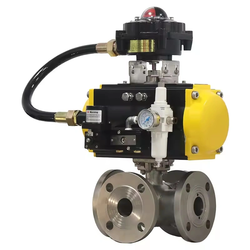 DN50 Class1500LB 4-Way Flange Ball Valve Stainless Steel F316L Casting for Industrial Use with Pneumatic Actuator