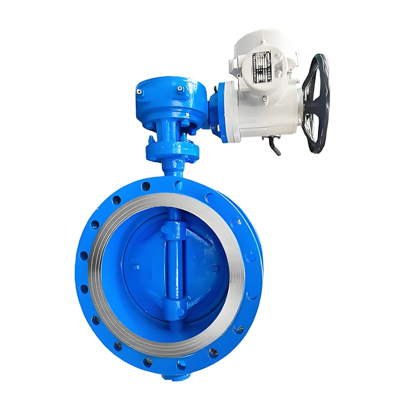 Ductile Iron/Cast Steel Electric Flanged Double Eccentric Soft Seal Butterfly Valve