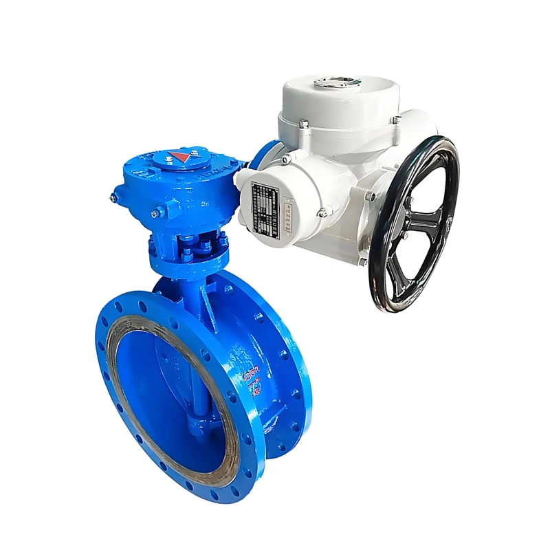 Ductile Iron/Cast Steel Electric Flanged Double Eccentric Soft Seal Butterfly Valve