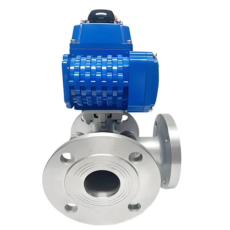 Electric 3 Way Flange Ball Valve Electric Actuator V Style Ball Valve