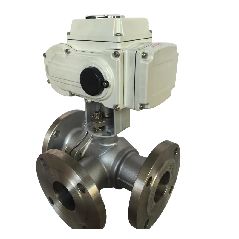 Electric Actuator WCB CF8M Stainless Steel Flange Motorized 3 Way Ball Valve