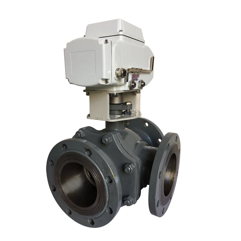 Electric Actuator WCB CF8M Stainless Steel Flange Motorized 3 Way Ball Valve