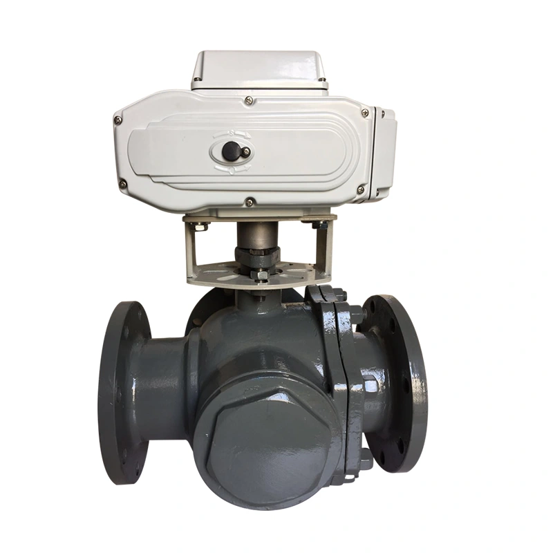 Electric Actuator WCB CF8M Stainless Steel Flange Motorized 3 Way Ball Valve