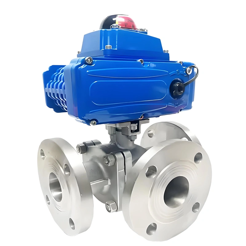 Electric Stainless Steel 3-Way Flange Ball Valve Electric Actuator Thread V Style Ball Valve