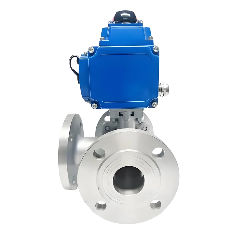 Electric Stainless Steel 3-Way Flange Ball Valve Electric Actuator Thread V Style Ball Valve