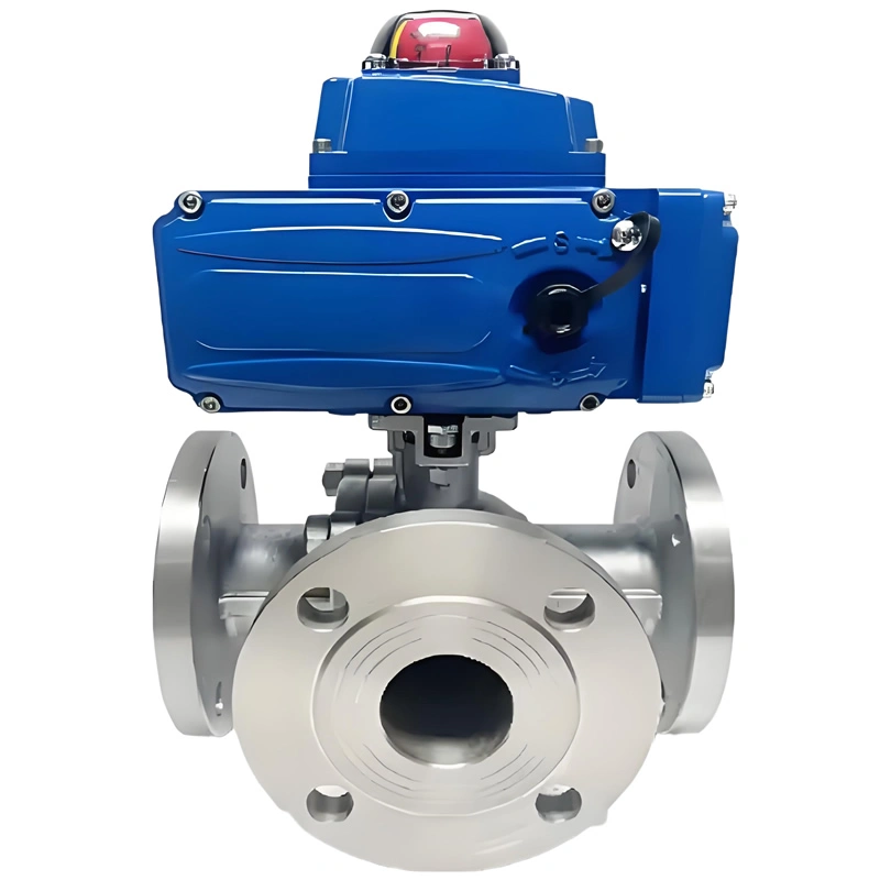 Electric Stainless Steel 3-Way Flange Ball Valve Electric Actuator Thread V Style Ball Valve
