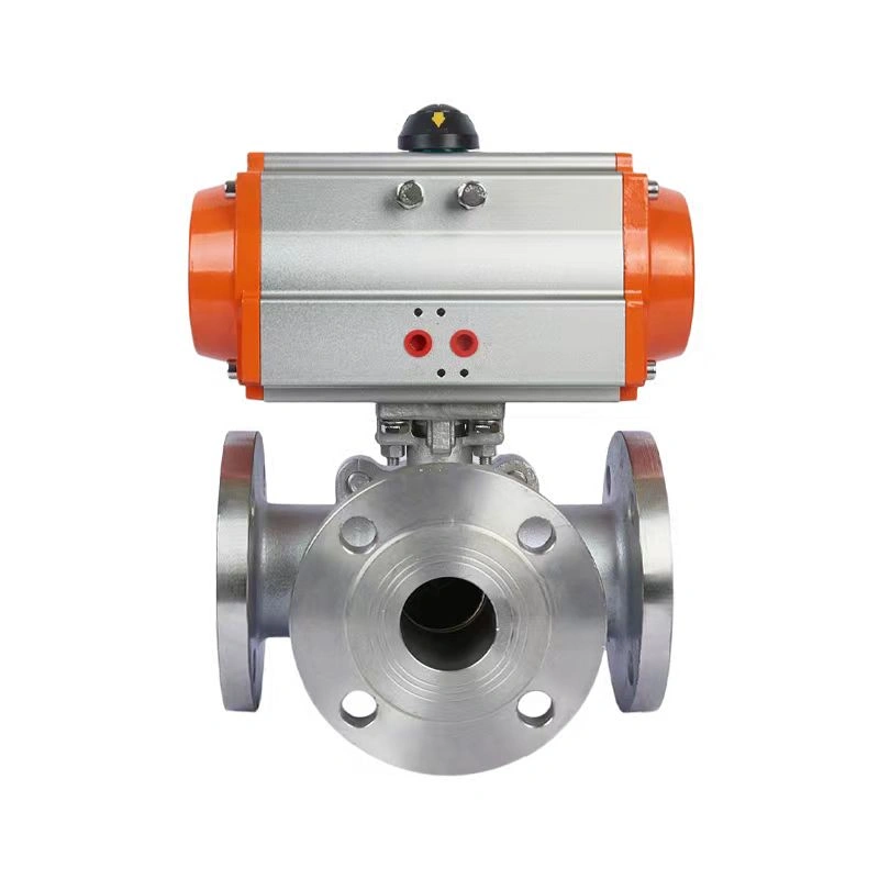 Stainless Steel Ball Valve 5″ Motorized Handle Three-way Valve with Pneumatic Drive DN200mm 3 Way Flanged Ball Valve